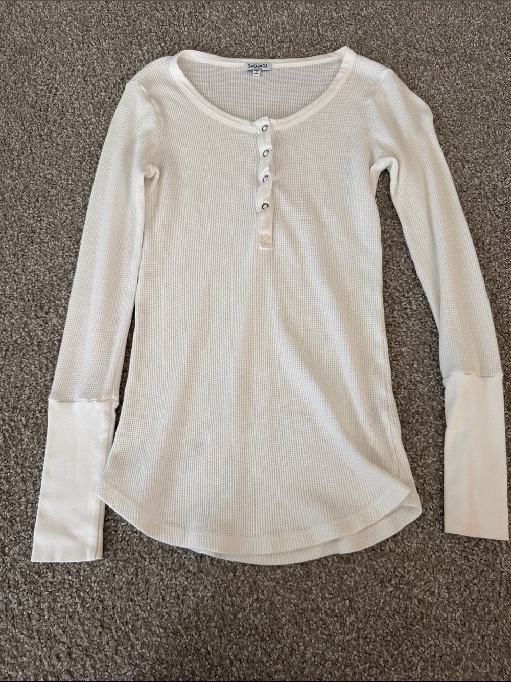 Splendid Cream Waffle Knit Henley Long Sleeve